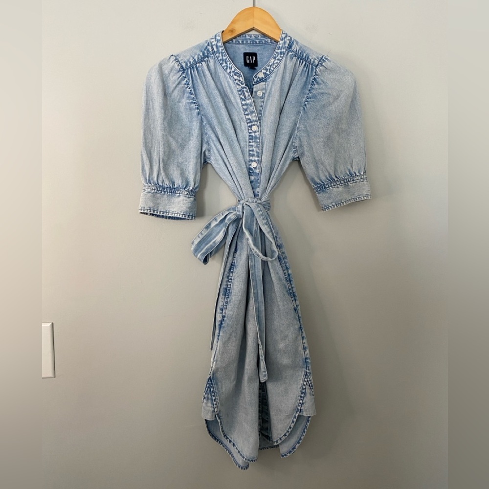 GAP Light Wash Denim Mini Dress in Pale Blue